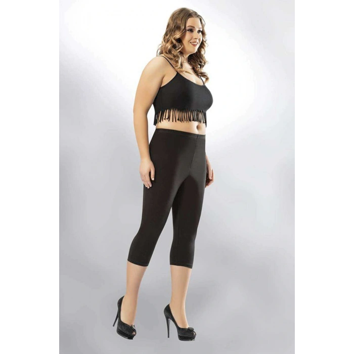 Kota Büyük Beden Kadın Kapri Sporcu Likralı Düz Tayt Siyah 4005