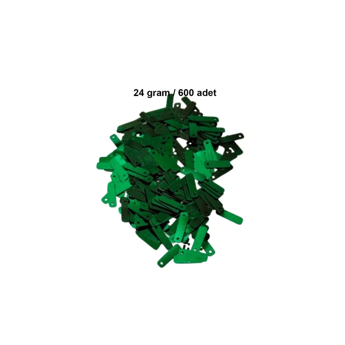 Koyu Yeşil 15 x 5 mm Dantel Oya Yazma Halhal Abiye Lazer Kesim Pul 600 adet / 24 gram