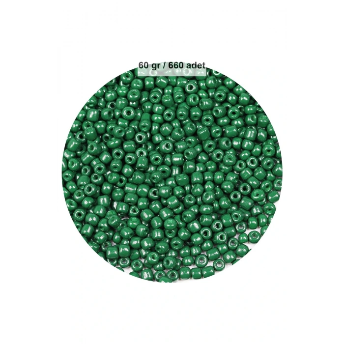 Koyu Yeşil Renk 4 mm Yaklaşık 660 adet / 60 gram Cam Boncuk Oya Yazma Bileklik ve Kolye