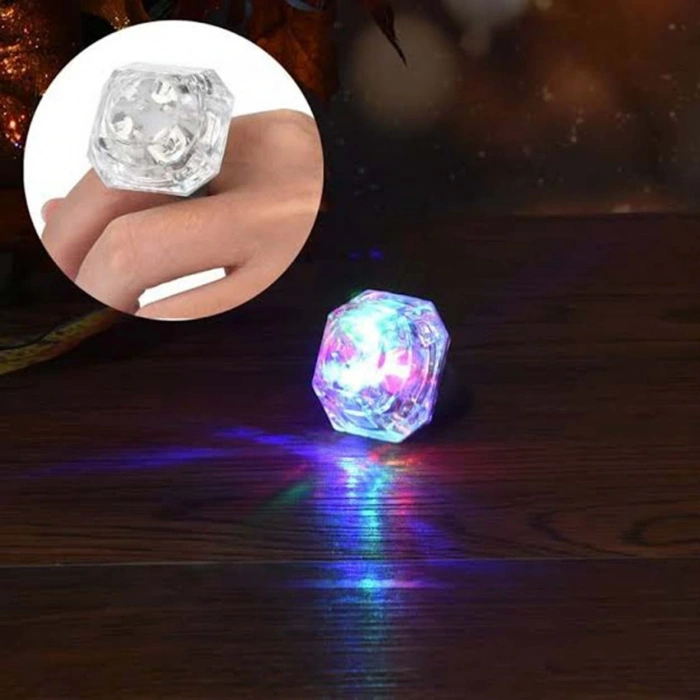 Kristal Tasarımlı Led Glow Işıklı 3 Modlu Gümüş Yüzük 3.5 X 5 Cm