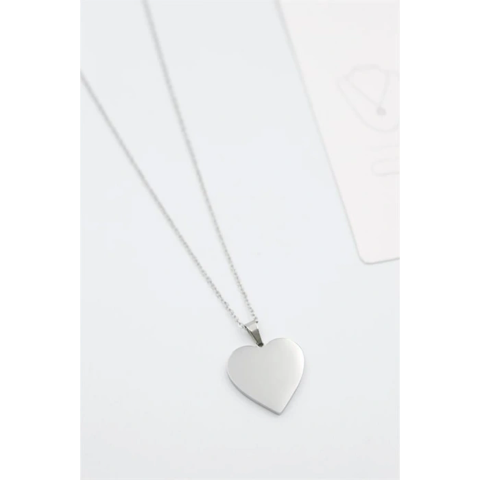 Küçük Kalp Plaka Kolye - Gümüş