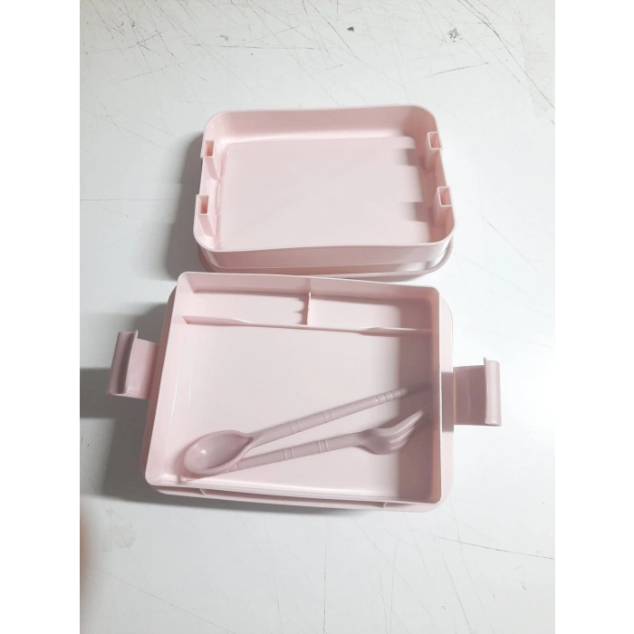 Kulplu Beslenme Kabı  2 Bölmeli Mandallı Diyet Kabı -çatal Kaşık Dahildir