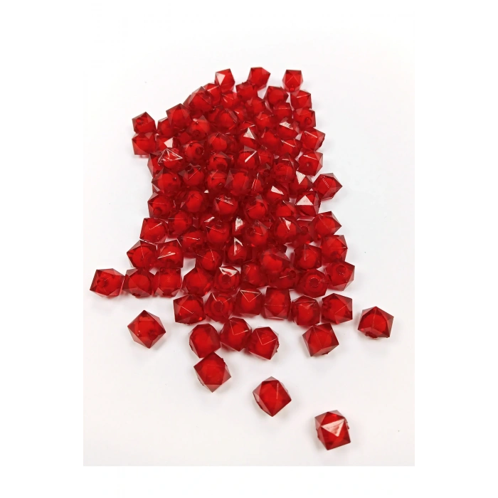 Küp Boncuk İçten Boncuklu Bileklik Çanta Boncuğu 10 mm 50 gr Kırmızı - BNC448