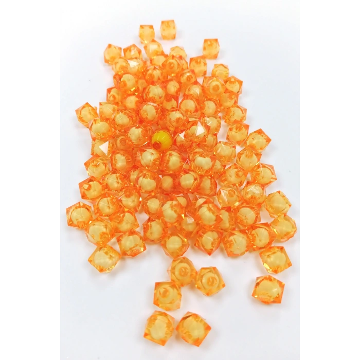 Küp Boncuk İçten Boncuklu Bileklik Çanta Boncuğu 10 mm 50 gr Turuncu - BNC452