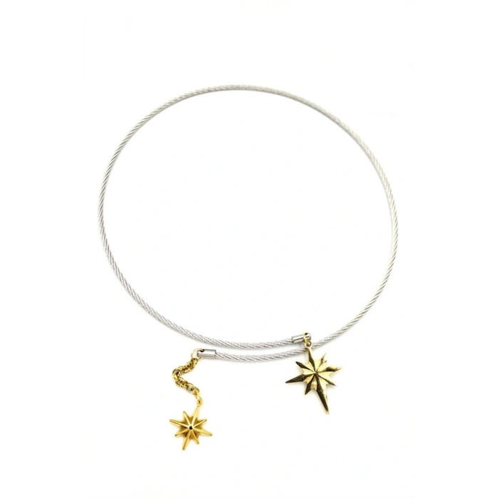 Kutup Yıldızı Tasma Kolye - Gümüş