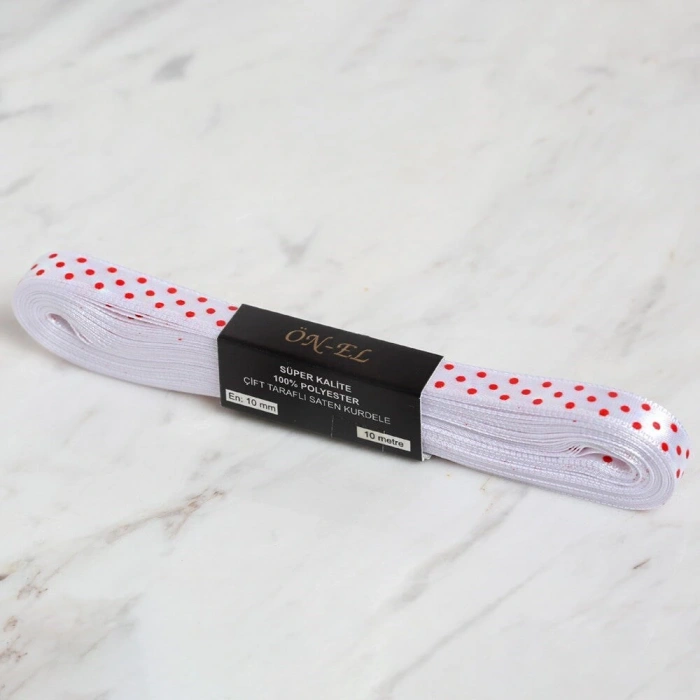 Loren Crafts 1cm 10 mt Beyaz Saten Puantiyeli Kurd