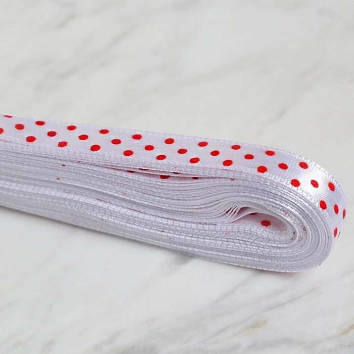 Loren Crafts 1cm 10 mt Beyaz Saten Puantiyeli Kurd