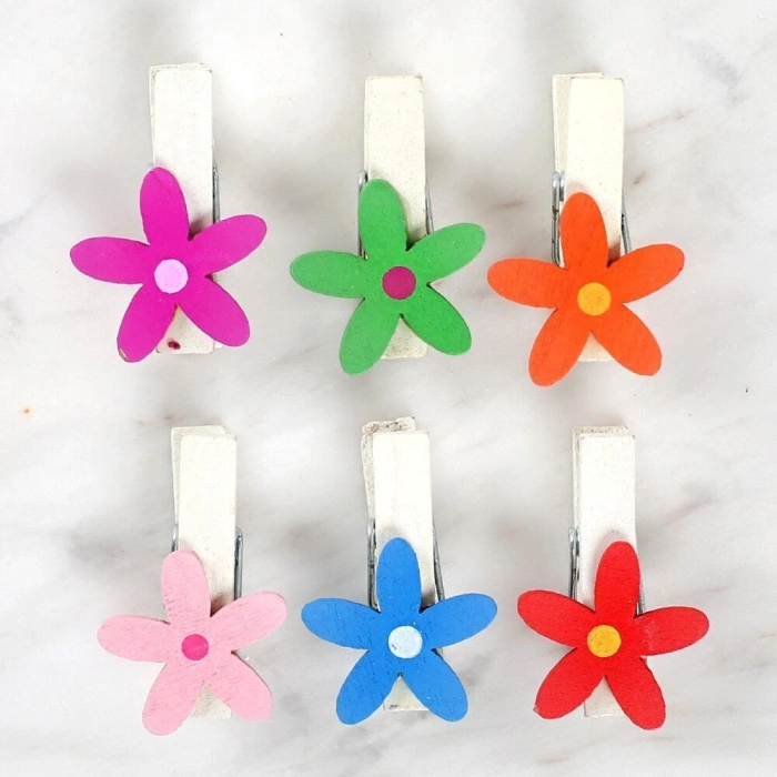 Loren Dekoratif Çiçek Desenli Mandal 6lı