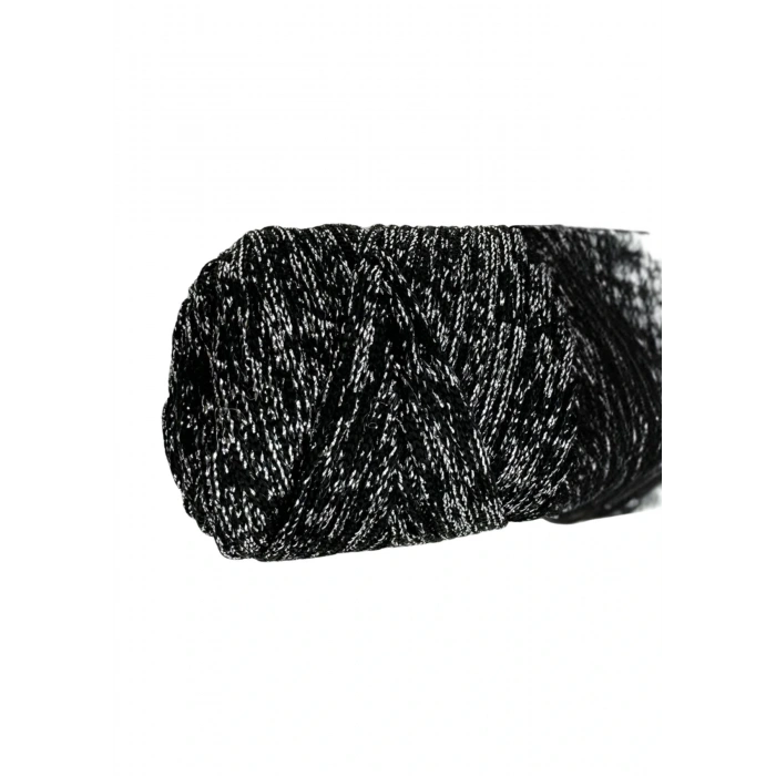 Makrome İpi 3mm Polyester Siyah Gümüş  Simli
