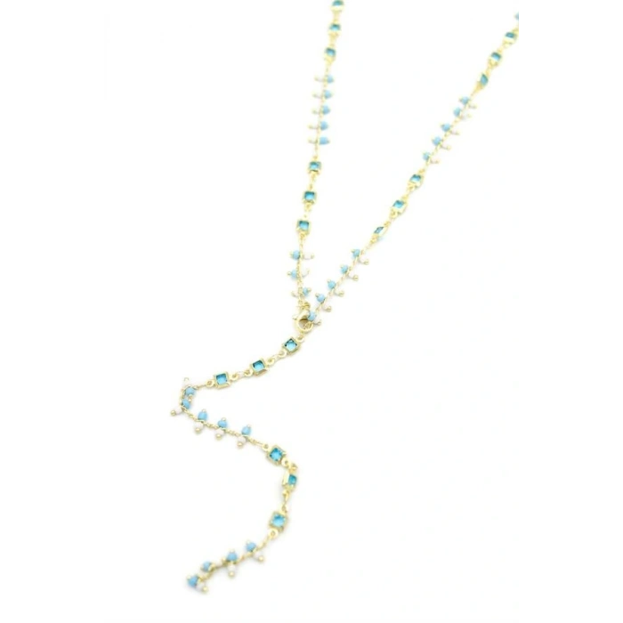 Mavi Taşlı Y Kolye - Altın