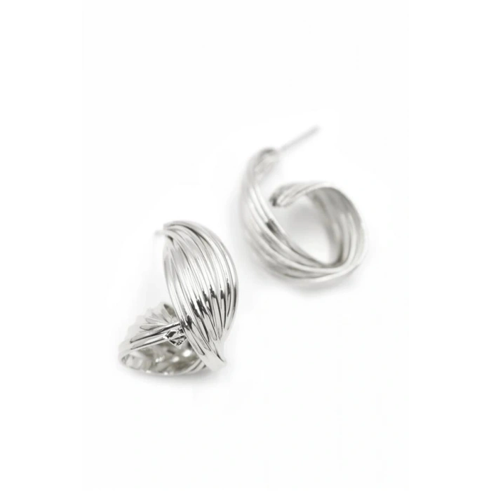 Metal Kıvrımlı Küpe - Gümüş