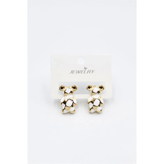 Mineli Ayıcık Küpe - Beyaz