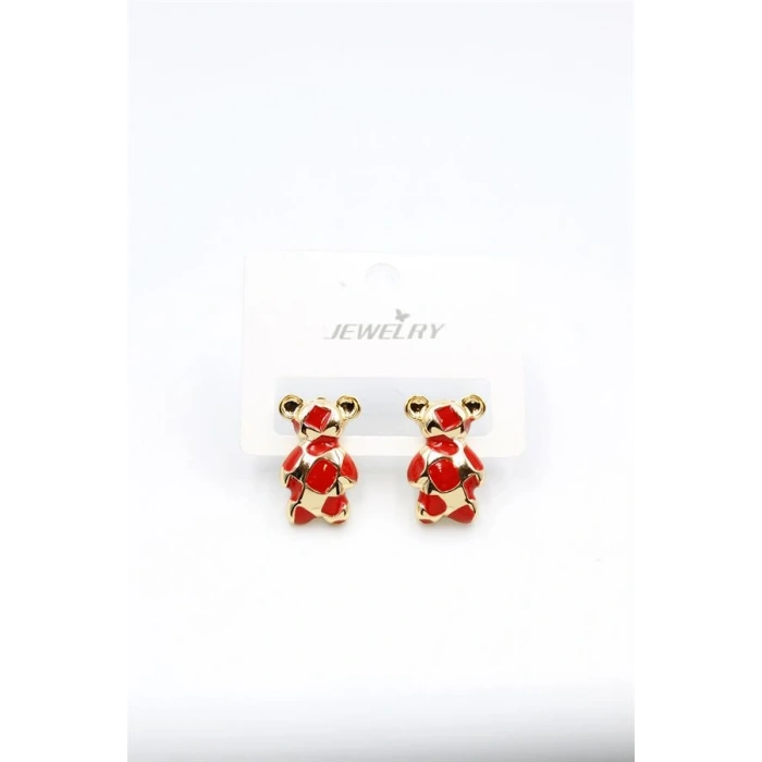 Mineli Ayıcık Küpe - Kırmızı