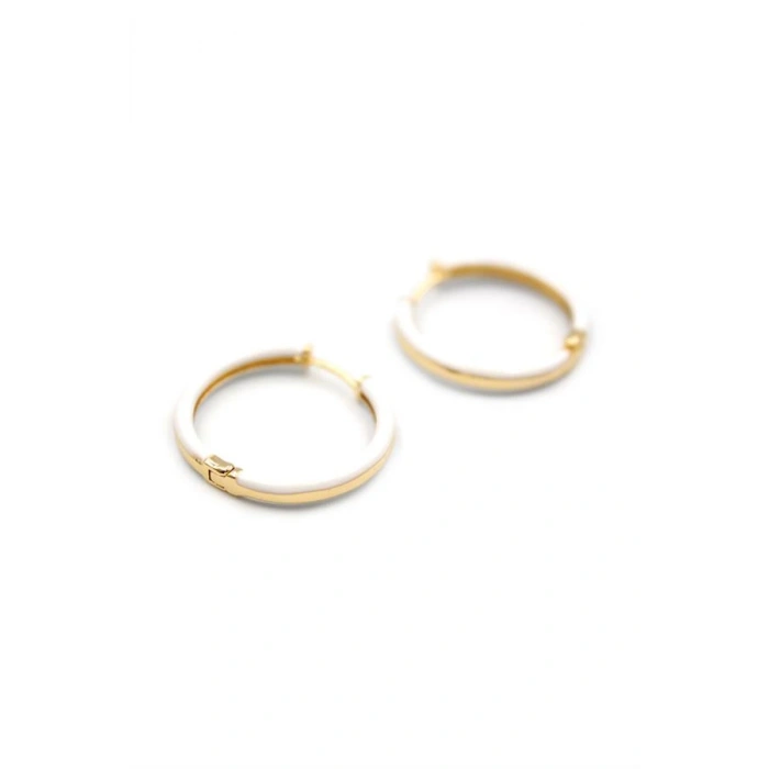 Mineli Halka Küpe - Beyaz