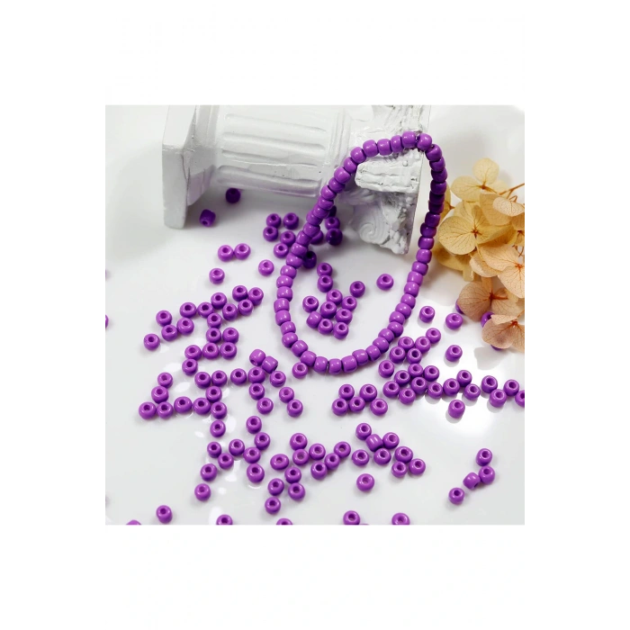 Mor Renk 4 mm Yaklaşık 220 adet/20 gram Cam Boncuk Oya Yazma Bileklik ve Kolye