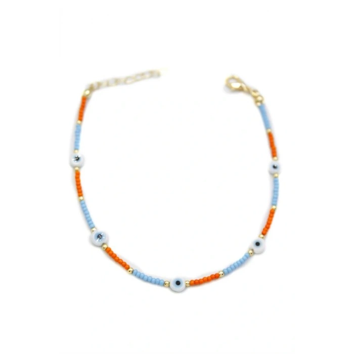 Nazar Boncuklu  Halhal - Beyaz