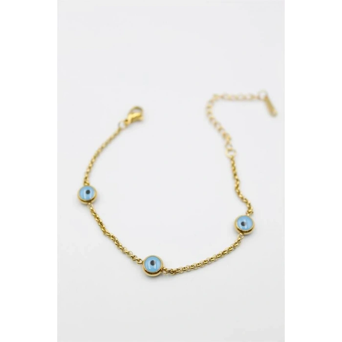 Nazarlı Zincir Çelik Bileklik - Altın