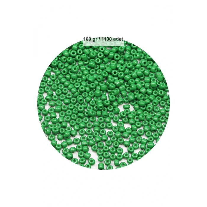 Opak Yeşil Renk 4 mm Yaklaşık 1100 adet / 100 gram Cam Boncuk Oya Yazma Bileklik ve Kolye