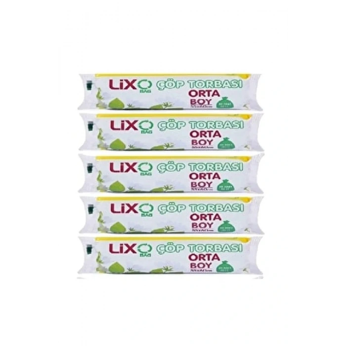 Orta Boy Çöp Torbası 55 x 60 cm 20 Li Rulo x 5 Paket = 100 Adet (Mavi)