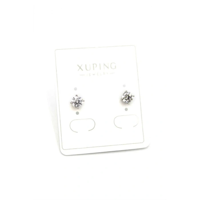 Orta Boy Tek Taş Küpe - Gümüş