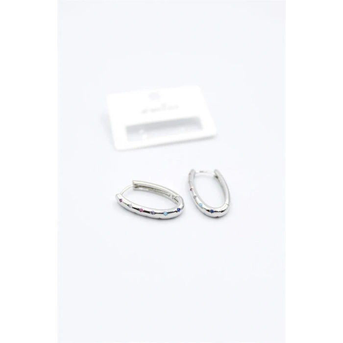 Oval Taşlı Küpe - Gümüş