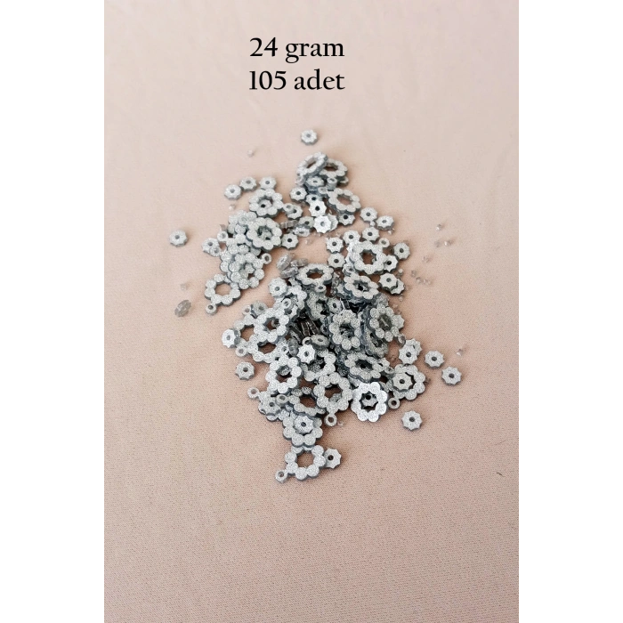Oya Abiye Bileklik Kolye Pleksi Metalik Plastik Pul Gümüş Renk 24 gram 105 adet - BNC561