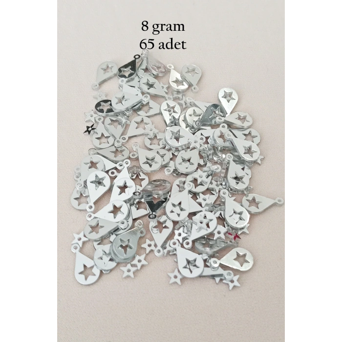 Oya Abiye Bileklik Kolye Pleksi Metalik Plastik Pul Gümüş Renk 8 gram 65 adet - BNC521