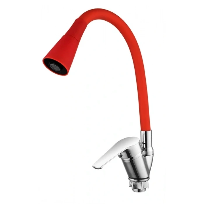 Oynar Başlıklı Çelik Spiral Üzeri Silikon Kaplama Musluk Başlığı Kobra Fonksiyonlu Musluk - Kırmızı