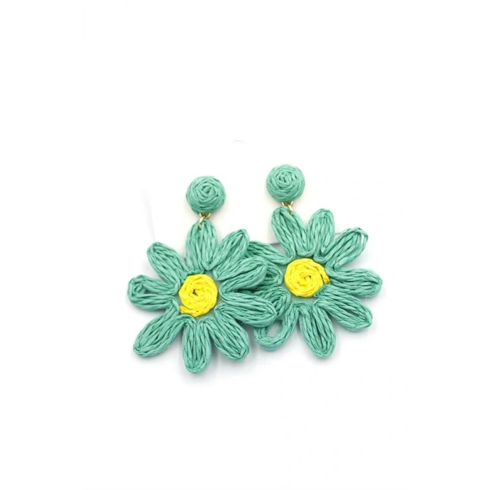 Papatya Hasır Küpe - Turkuaz