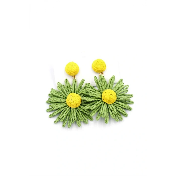 Papatya Hasır Küpe - Yeşil