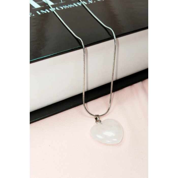 Pembe Kuvars Doğal Taşı Zincirli El Yapımı Kolye Uç: 2 cm Zincir: 20 cm Kutulu