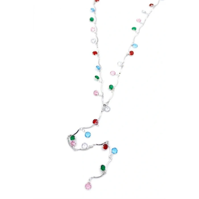 Renkli Taşlı Y Kolye - Gümüş