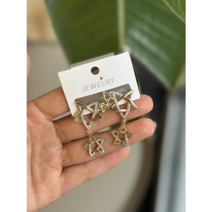 Sallantılı Yıldız Küpe - Altın