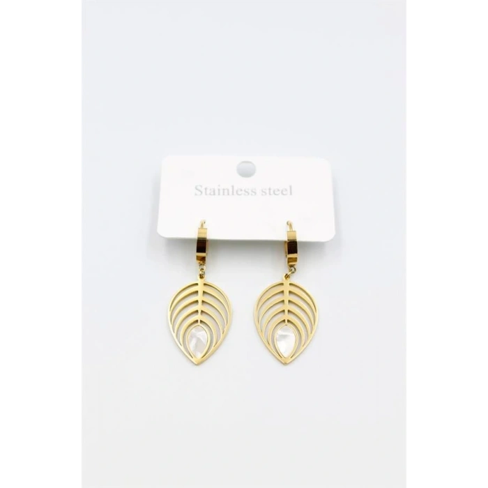 Sedef Yaprak Küpe - Altın