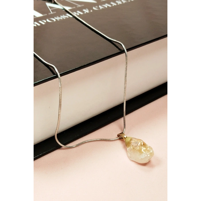 Sitrin Doğal Taşı Zincirli El Yapımı Kolye Uç: 2 cm Zincir: 20 cm Kutulu