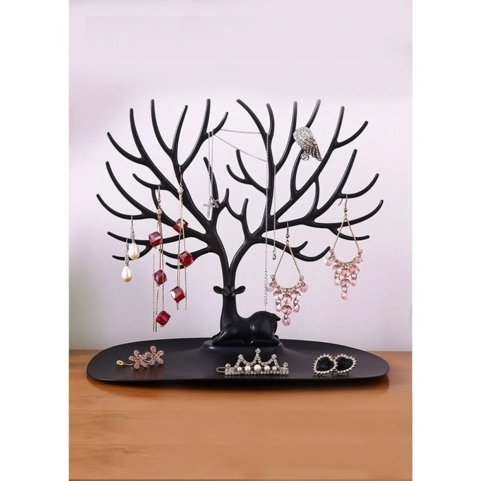 Siyah Geyik Mücevher Organizeri - Geyik Şeklinde Yüzük Küpe Kolye Düzenleyici