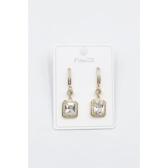 Taşlı Baget Küpe - Altın