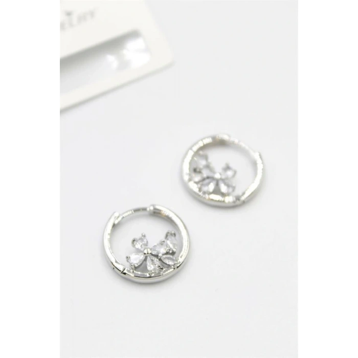 Taşlı Çiçek Küpe - Gümüş