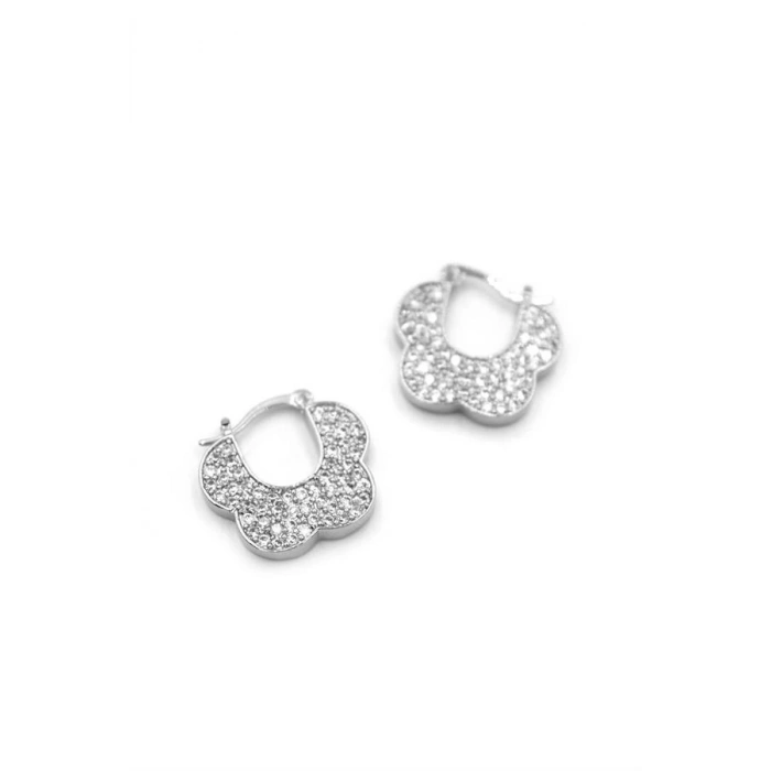 Taşlı Çiçek Küpe - Gümüş