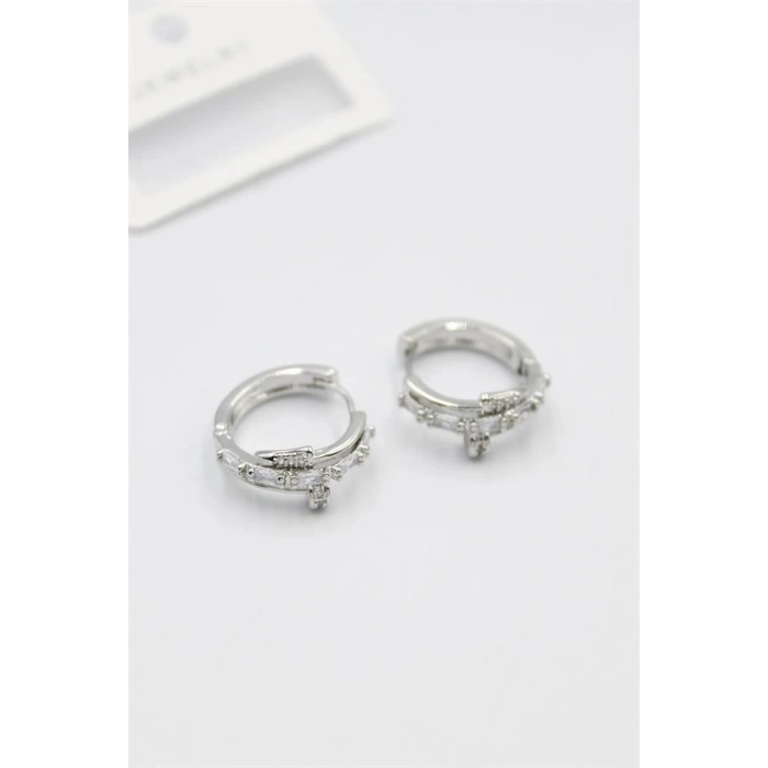 Taşlı Çivi Küpe - Gümüş