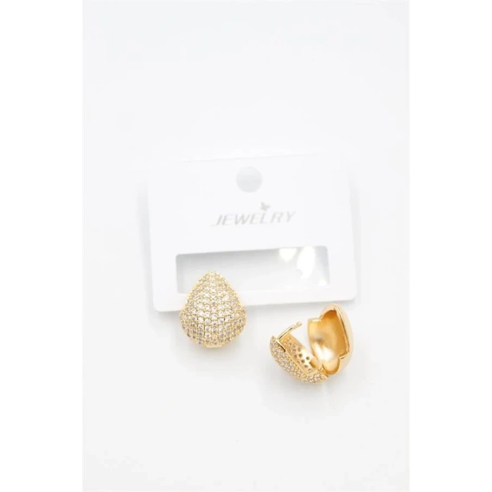 Taşlı Damla Küpe - Altın