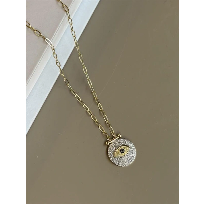 Taşlı Göz Kolye - Altın