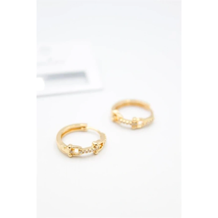 Taşlı Halka Küpe - Altın