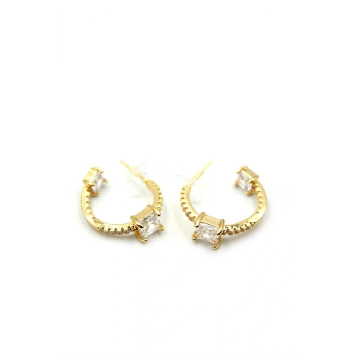 Taşlı Halka Küpe - Altın