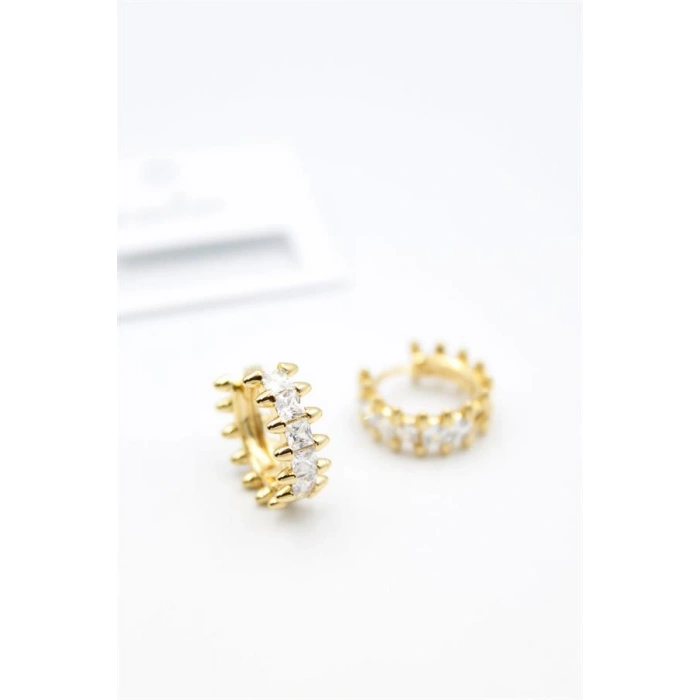 Taşlı Halka Küpe - Altın