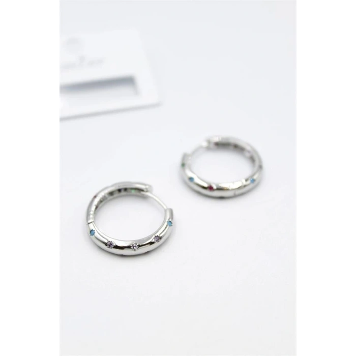 Taşlı Halka Küpe - Gümüş