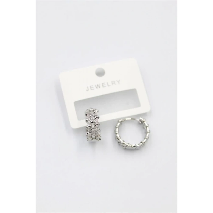 Taşlı Halka Küpe - Gümüş