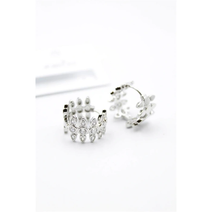 Taşlı Halka Küpe - Gümüş