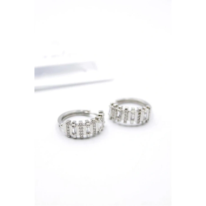 Taşlı Halka Küpe - Gümüş