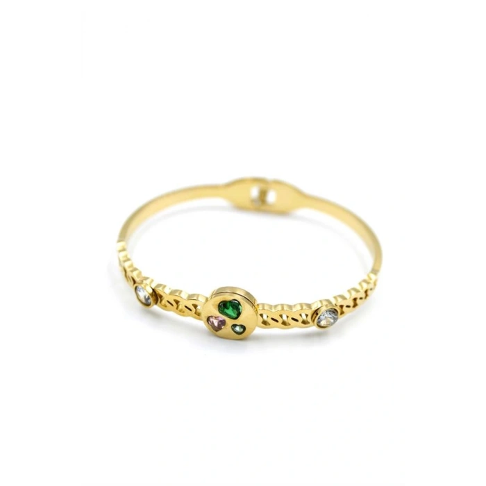 Taşlı Kalp Bilezik - Altın